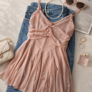 بيبي دول شيفون باللون النود قطعتين