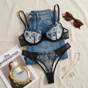 داخلي قطعتين شيفون اسود وازرق غامق