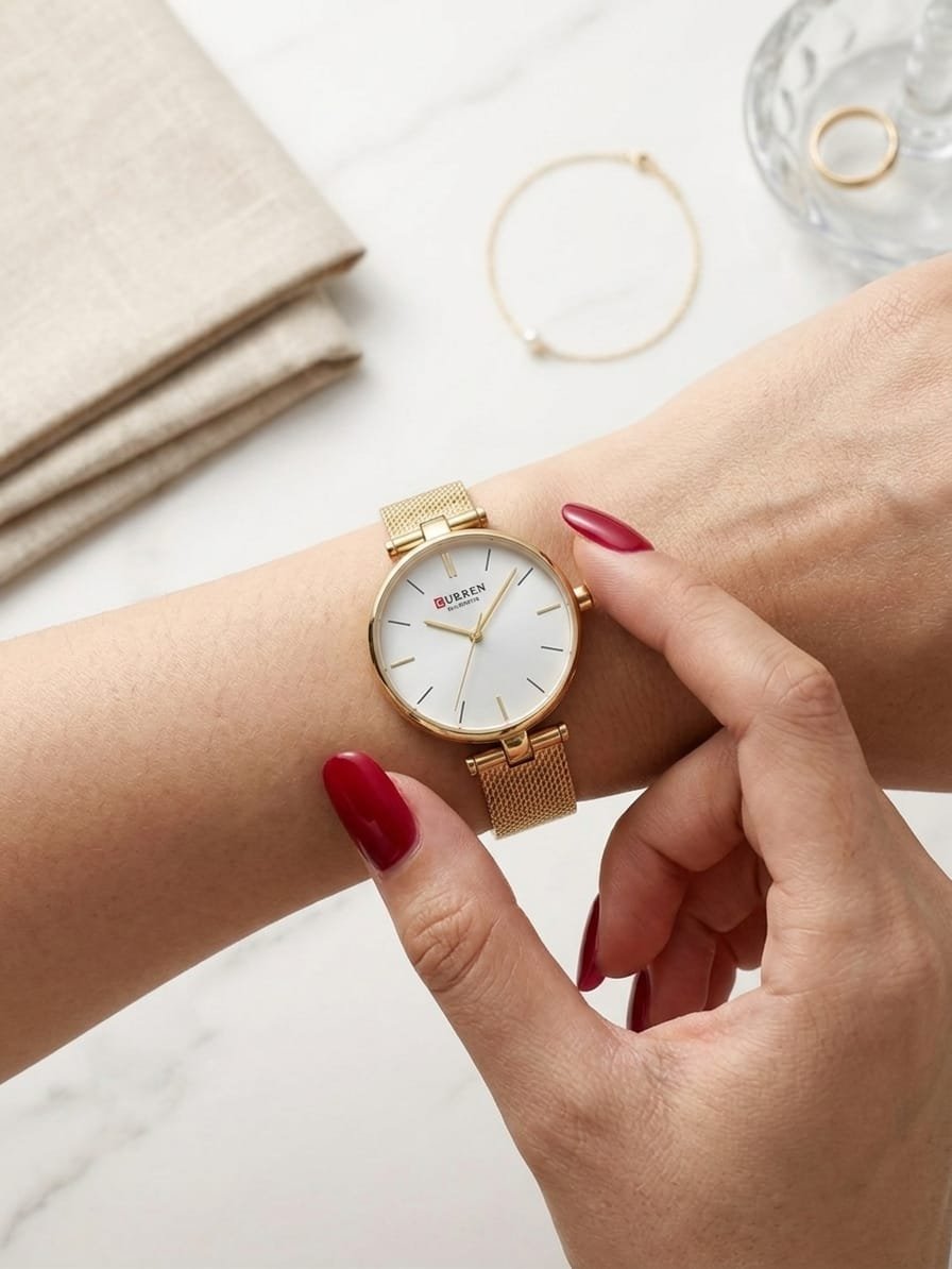 ساعة يد CURREN النسائية الذهبية اصدار النخبة النحيف.