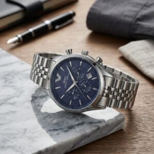 ⁦ ساعة يد رجالية  IBSO بلمساتها فضية بمينا كحلي فاخر