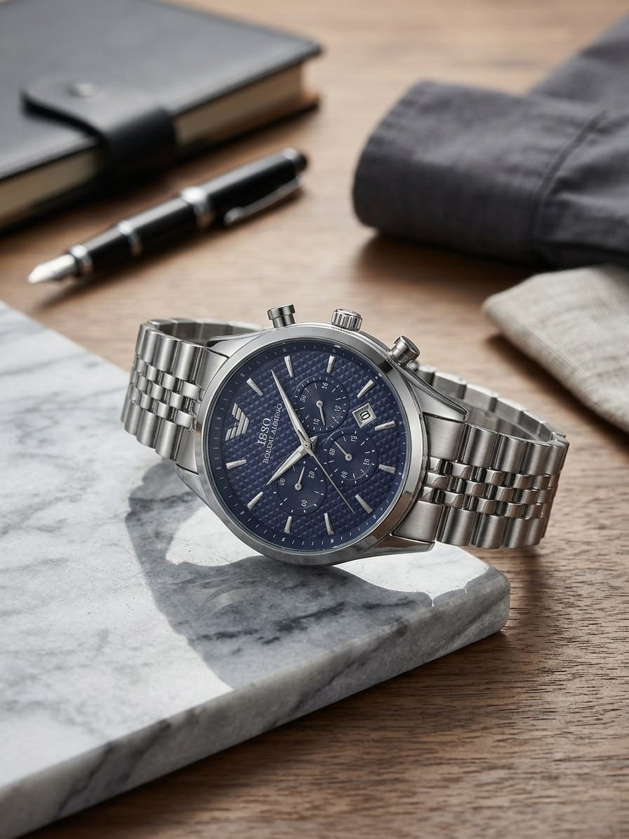  ساعة يد رجالية IBSO بلمساتها فضية بمينا كحلي فاخر - الصورة 2