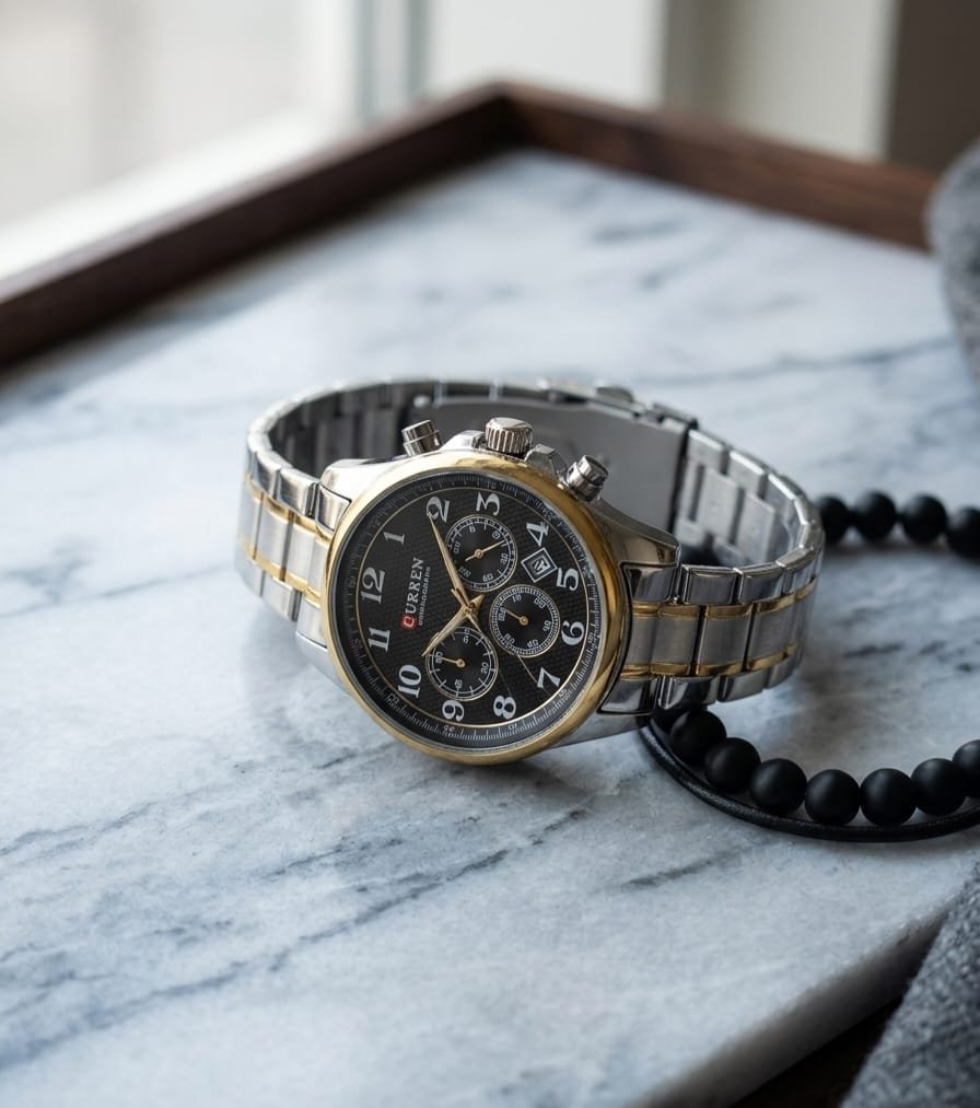 ساعة يد CURREN رجالية تتناغم مع لونين فضي وذهبي ومينا اسود - الصورة 2