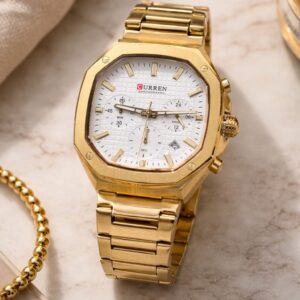 ساعة يد CURREN رجالية ذهبية كرونوغراف بتصميم فاخر