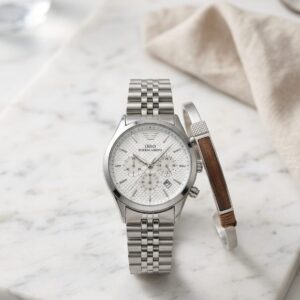 ساعة يد IBSO رجالية بلمساتها الفضية الفاخرة مينا ابيض