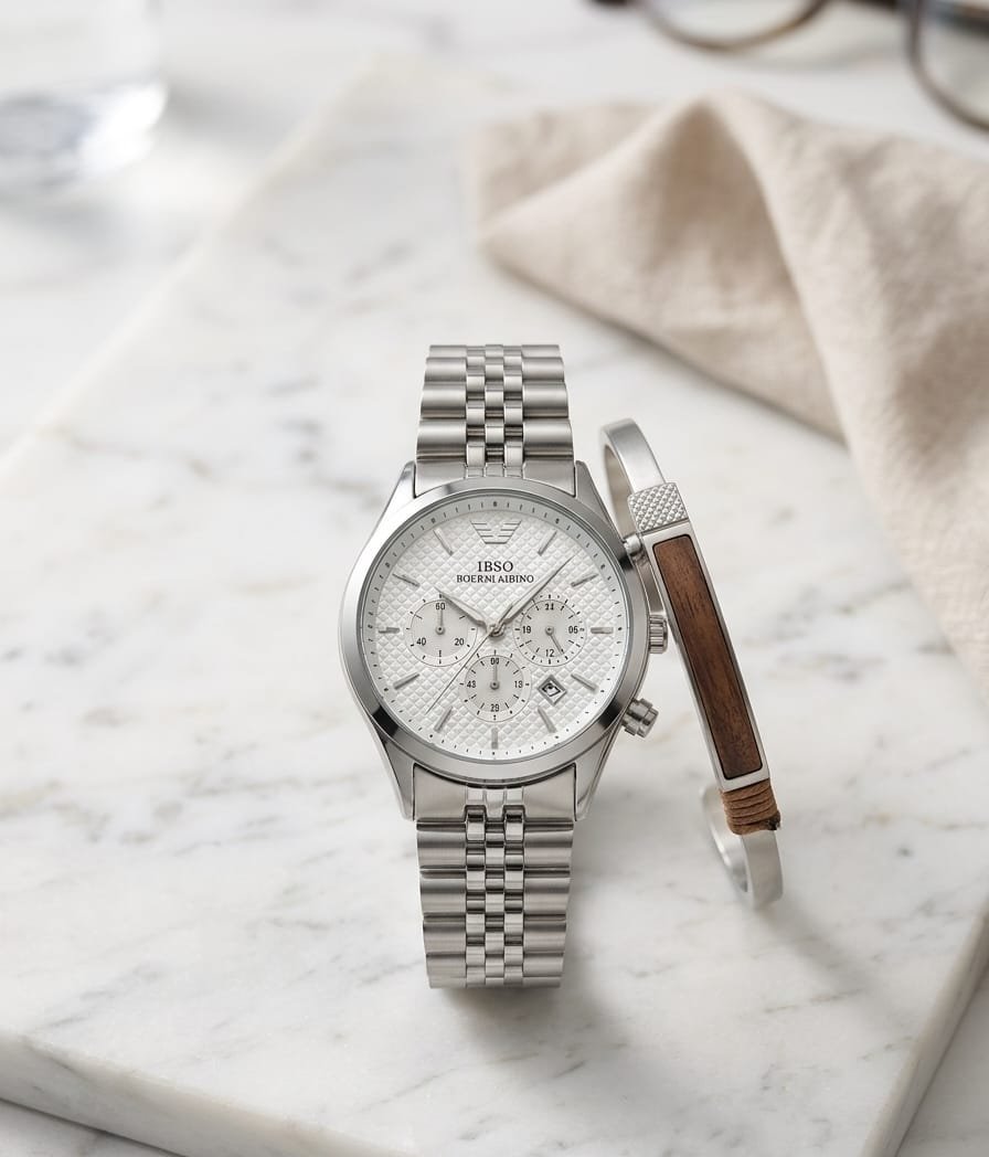 ساعة يد IBSO رجالية بلمساتها الفضية الفاخرة مينا ابيض