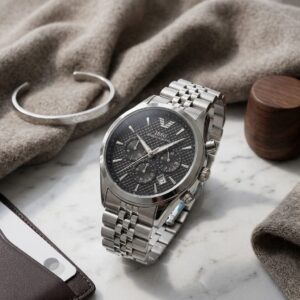 ساعة يد IBSO رجالية بلمساتها الفضية الفاخرة⁩ مينا اسود