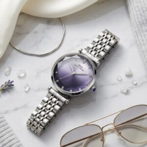 ساعة يد نسائية ماركة IBSO فضية مع لون مموج بين الازرق والبنفسجي