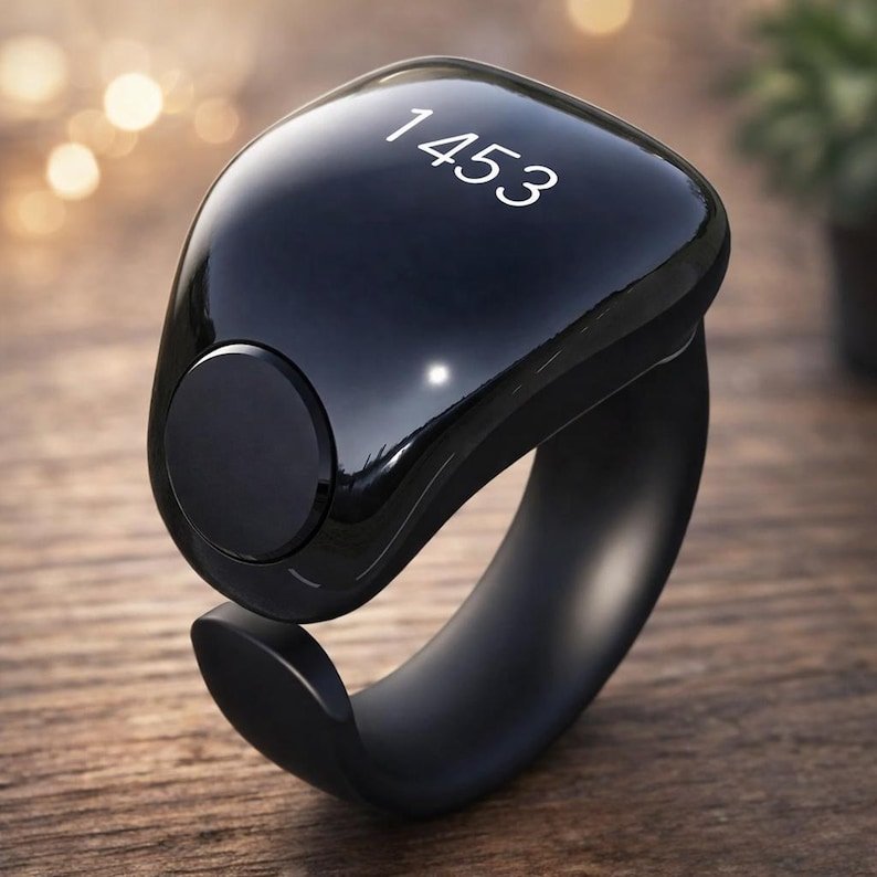 خاتم تسبيح الذكي من WESLAMIC لون اسود مميز - الصورة 2